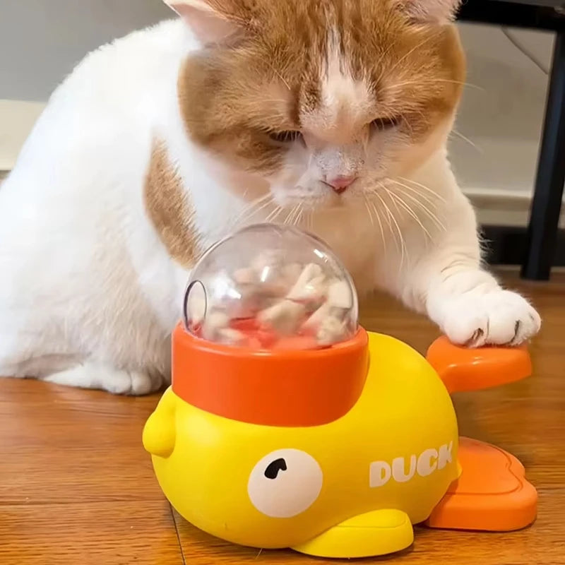 Pet rubber duck cat toy, self-entertaining cat teaser, freeze-dried treat dispenser, automatic feeder