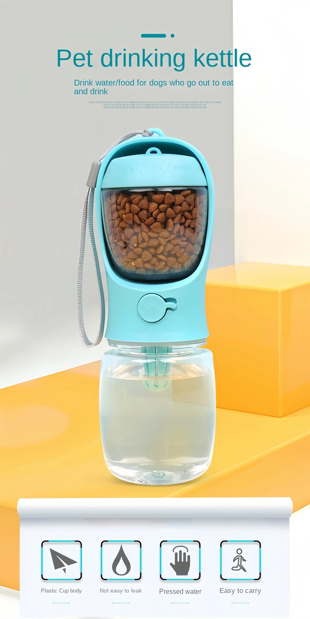 Portable Pet Water Bottle Food Grade Material Dog Cat Travel Cup with Food Dispenser Leakproof Puppy Small Pets
