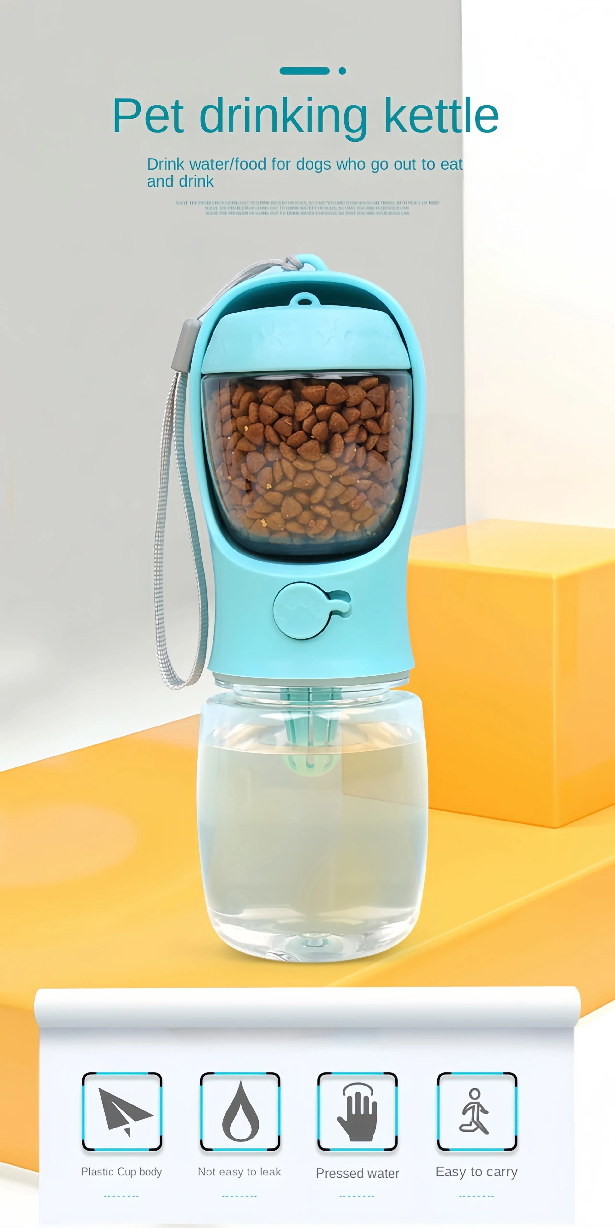Portable Pet Water Bottle Food Grade Material Dog Cat Travel Cup with Food Dispenser Leakproof Puppy Small Pets