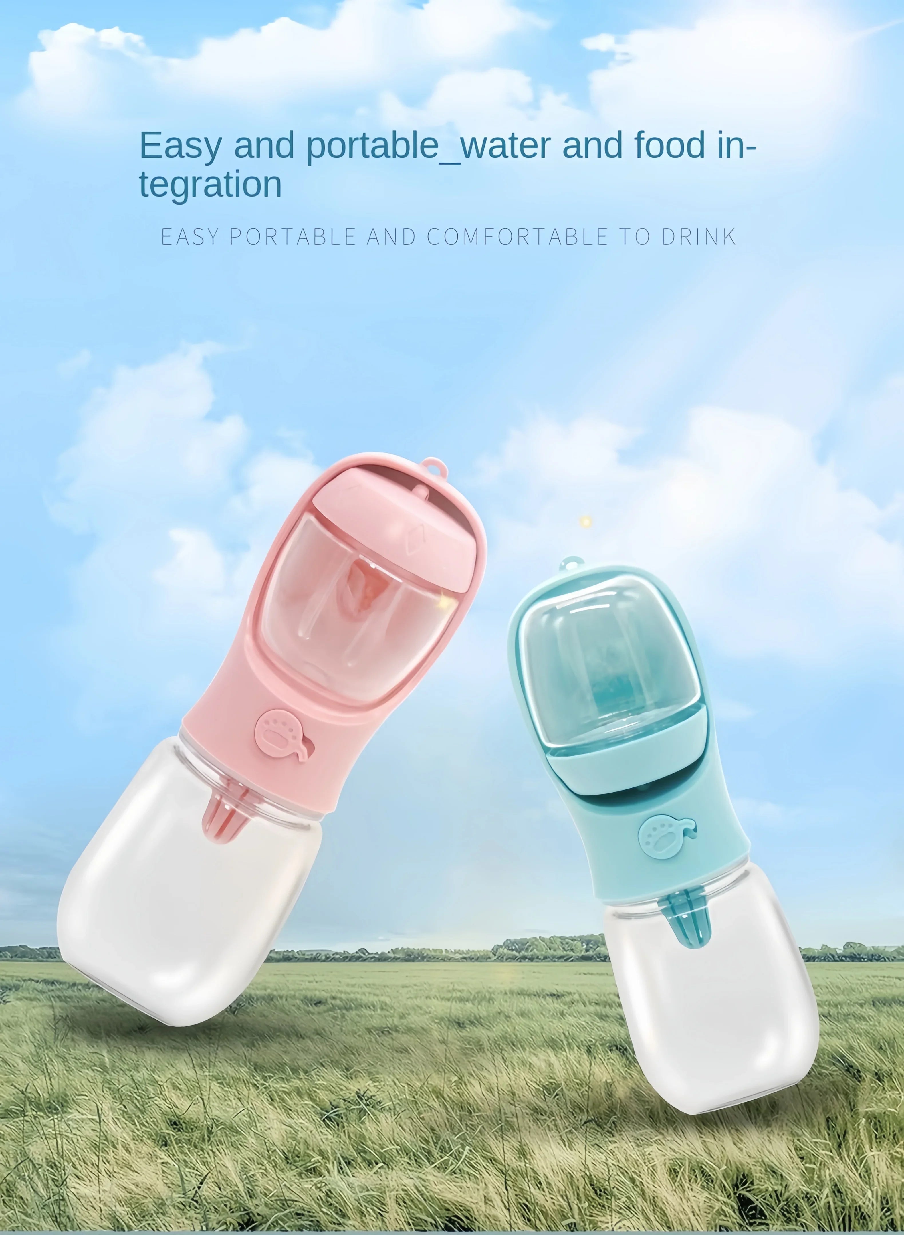 Portable Pet Water Bottle Food Grade Material Dog Cat Travel Cup with Food Dispenser Leakproof Puppy Small Pets