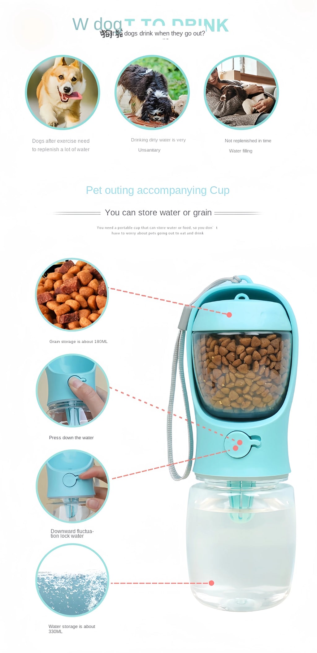 Pets Water Bottle Portable Food Grade Material Dog Cat Travel Pet Water Cup Bottle With Food Dispenser puppy water bottle