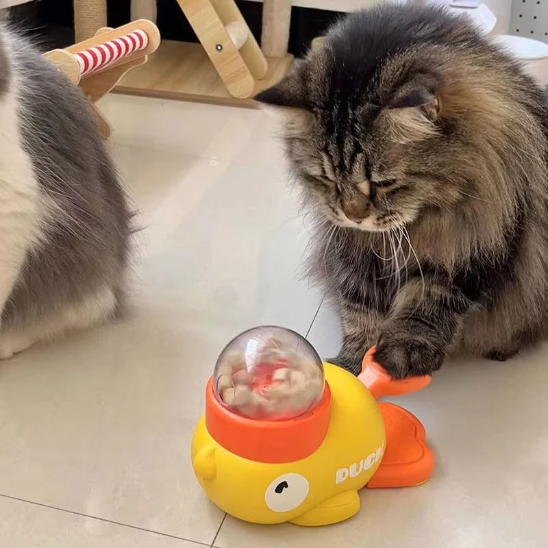 Pet rubber duck cat toy, self-entertaining cat teaser, freeze-dried treat dispenser, automatic feeder