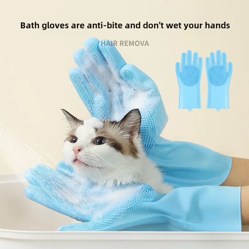 Pet Bath Gloves Bath Scrub Brush Thickened Bite Proof Pet Cat Dog Products Supplies Grooming Glove Cleaning Beauty Accessories