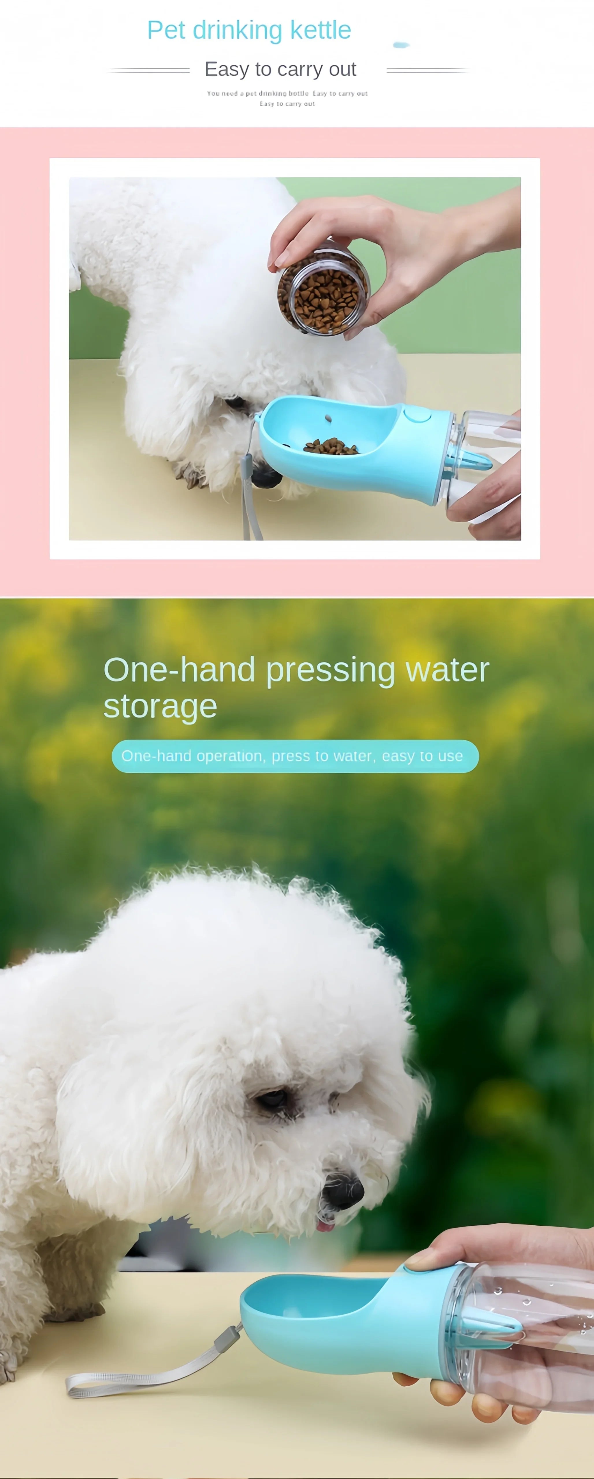 Portable Pet Water Bottle Food Grade Material Dog Cat Travel Cup with Food Dispenser Leakproof Puppy Small Pets